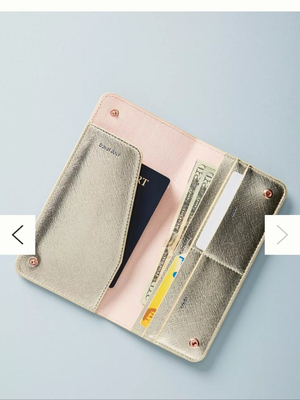 Anthropologie Celeste Gold Travel Wallet +  Passport Holder